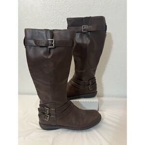 BOC BORN Linosa Tall Double Buckle Side Zip Brown Riding Boots 8M Women's Knee